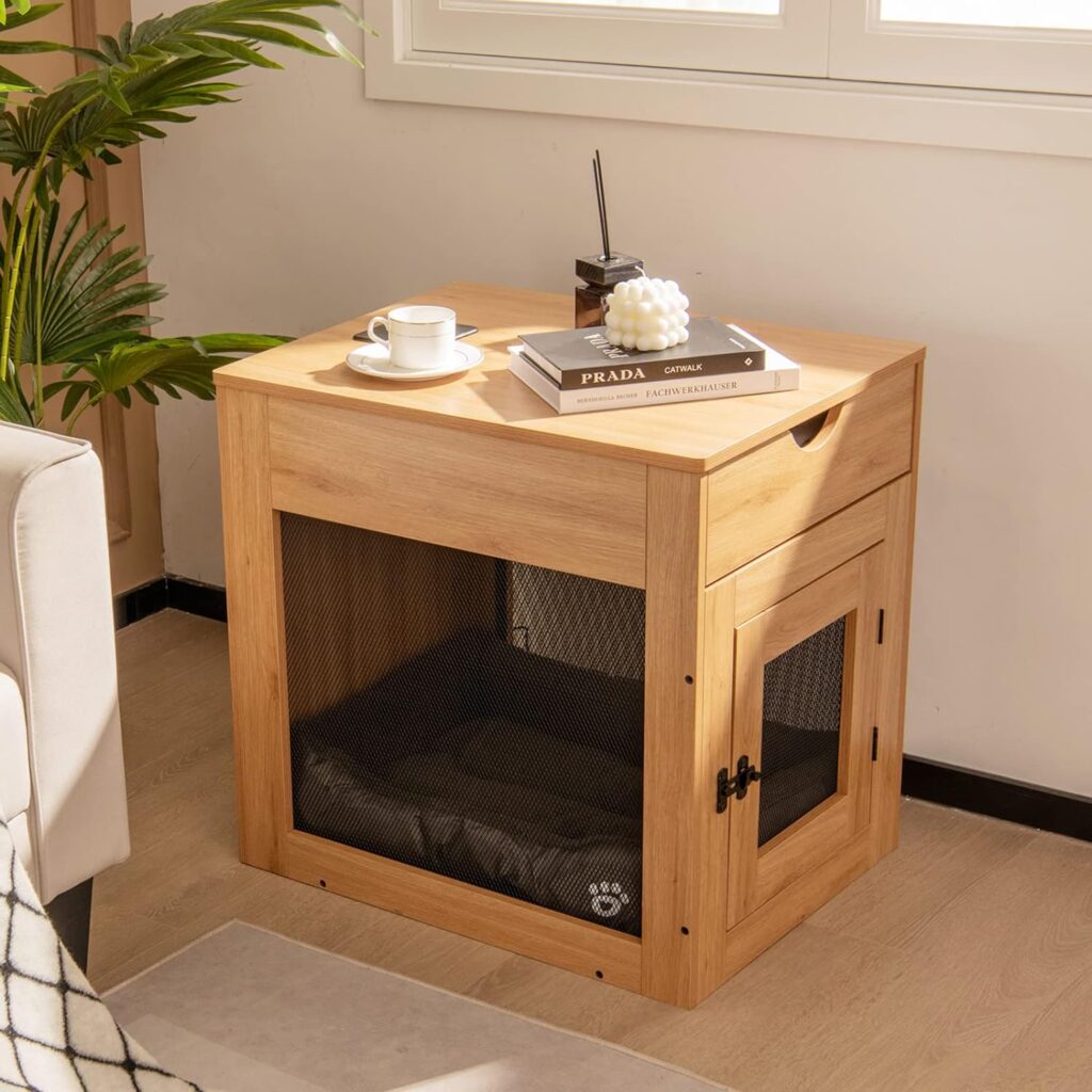 desk with dog crate