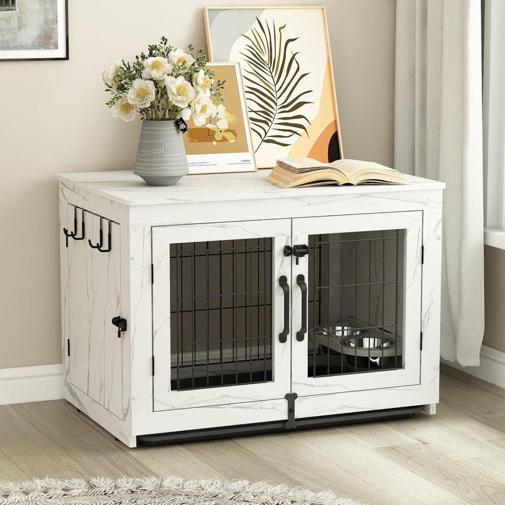 desk with dog crate